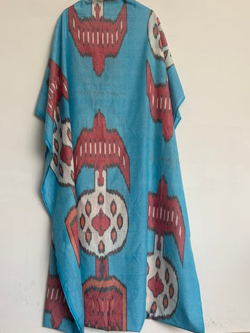 Special Uzbek Ikat Fabric – Premium Handmade Cotton Handloom | 2.5 meters Sky blue