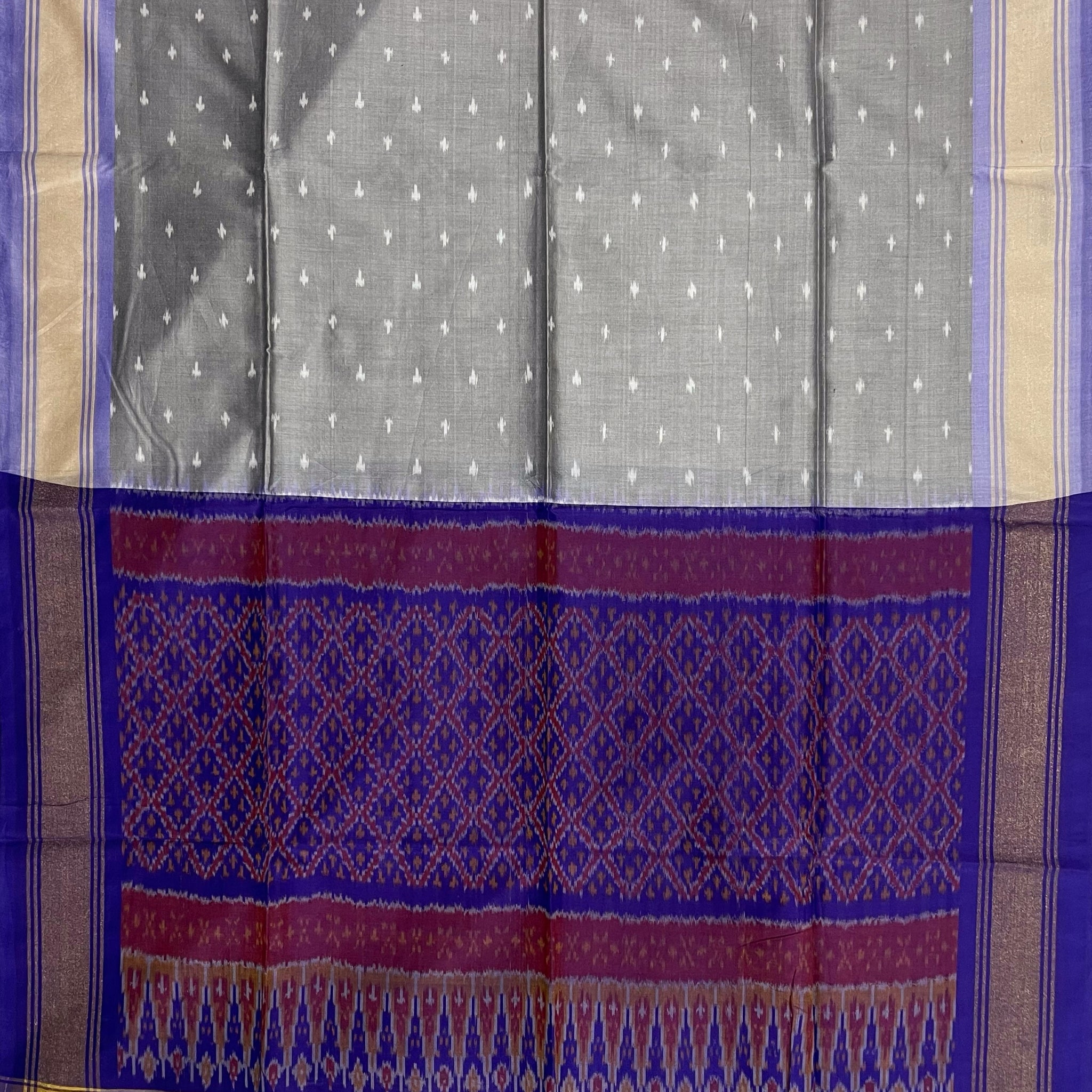 Gray & Blue Colour Pochampally Ikkat Silk Cotton Duppata