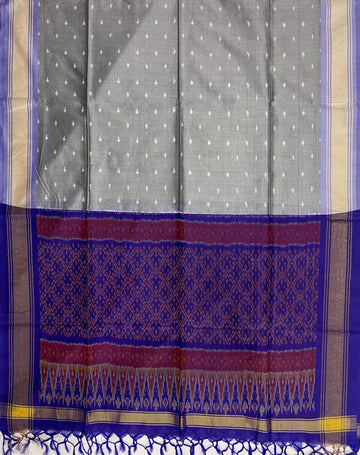 Gray & Blue Colour Pochampally Ikkat Silk Cotton Duppata