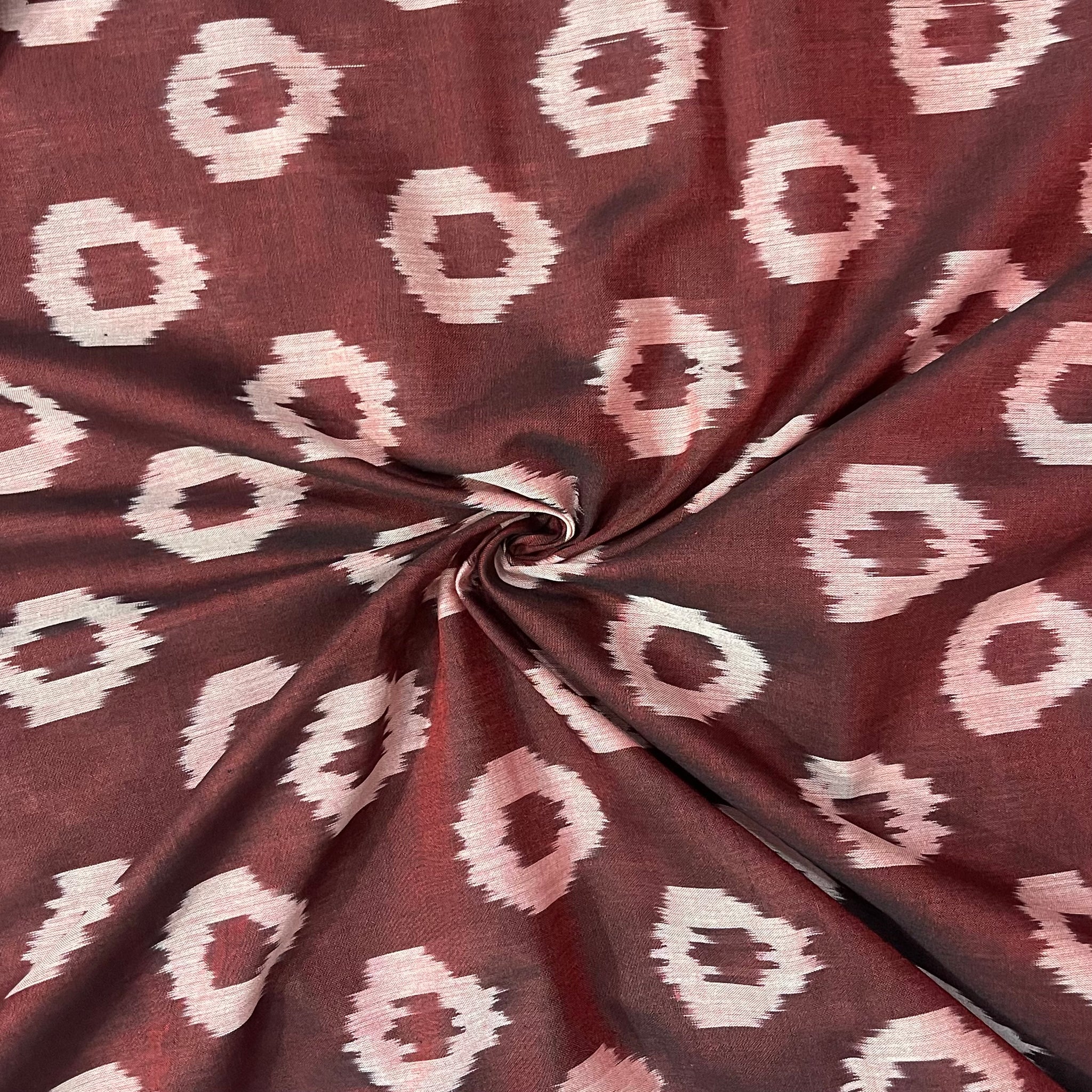 Marron Polka Dots Ikkat Fabric