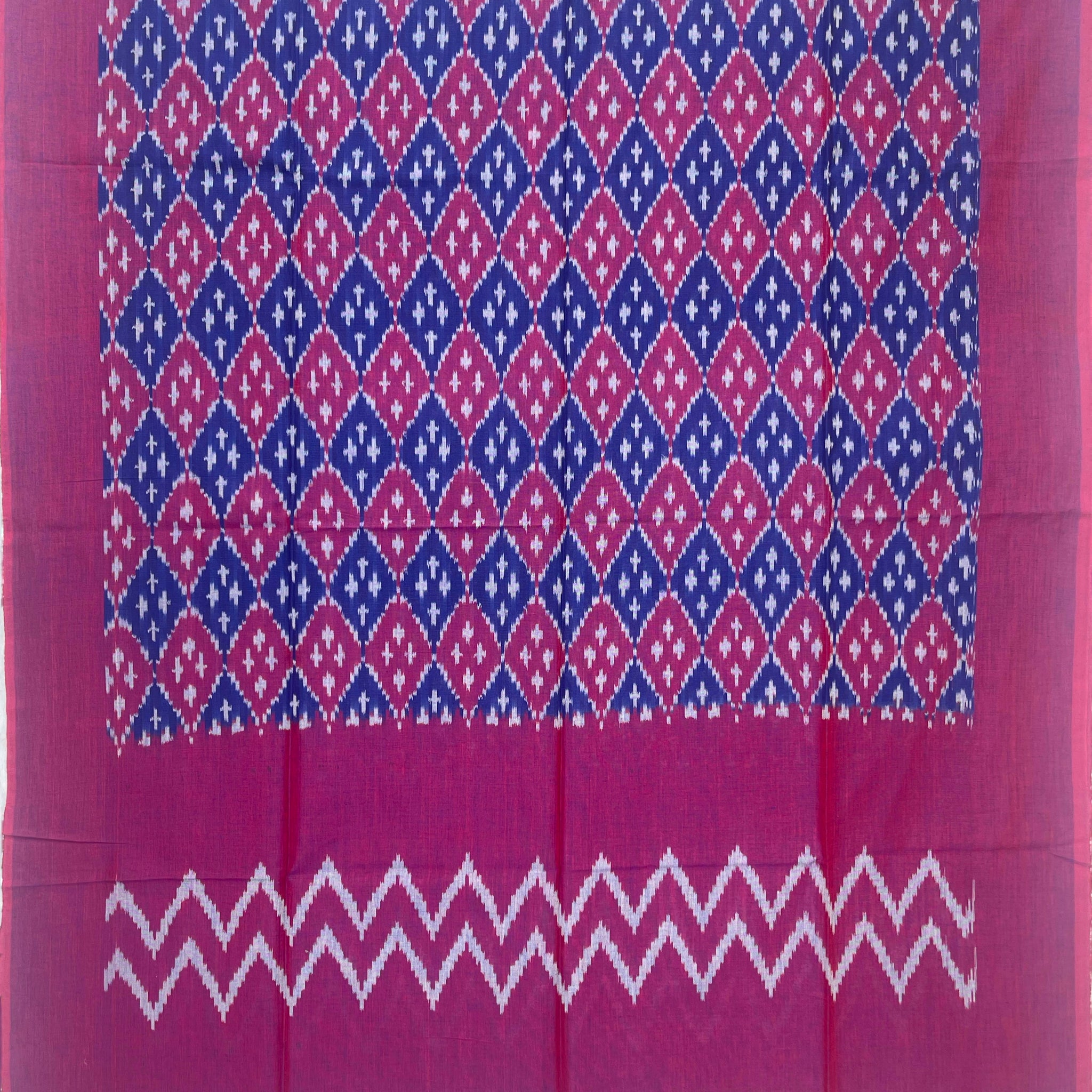 Pochampally Ikkat Cotton Duppata In Blue & Pink Colour