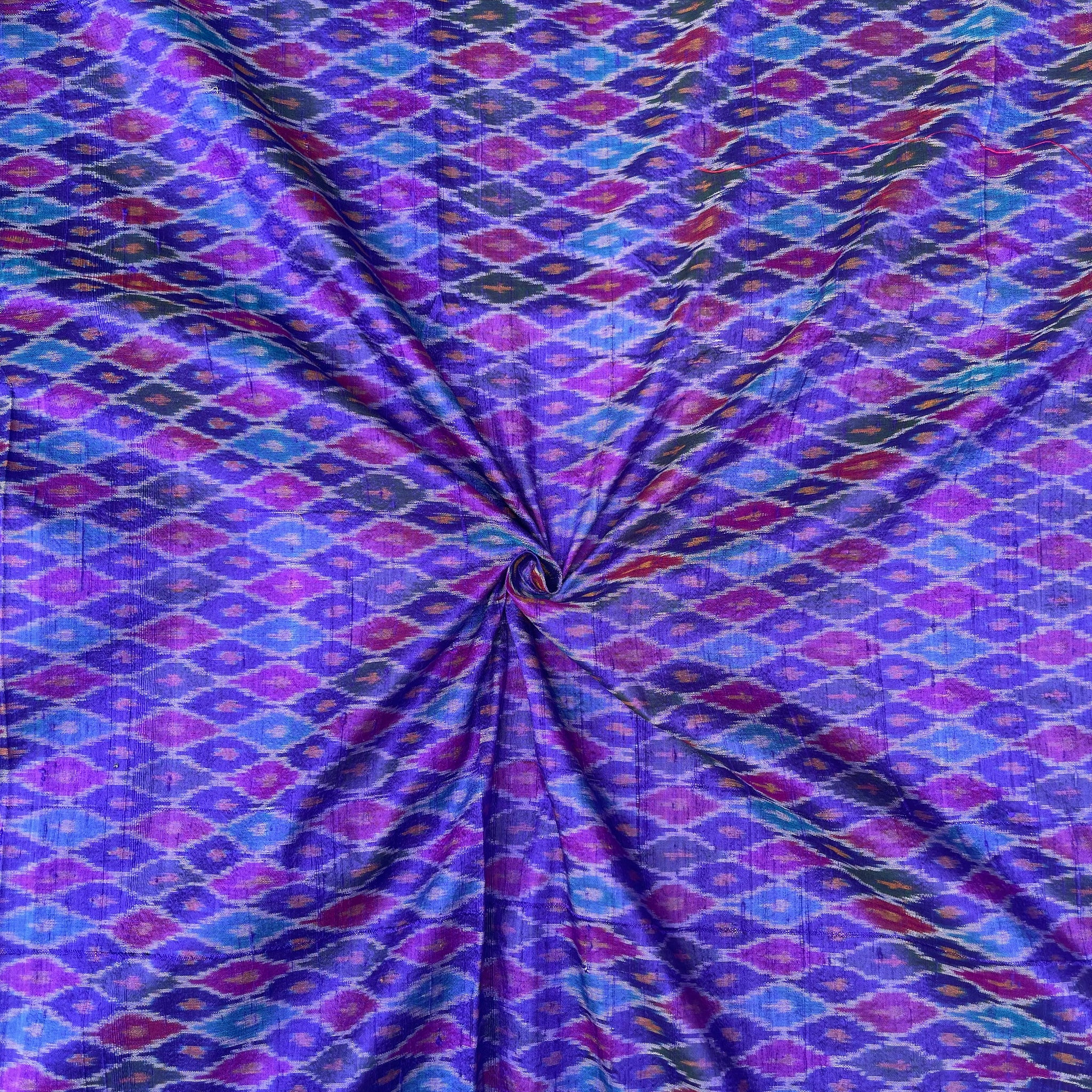 Blue Colour Ikkat Raw silk Fabric