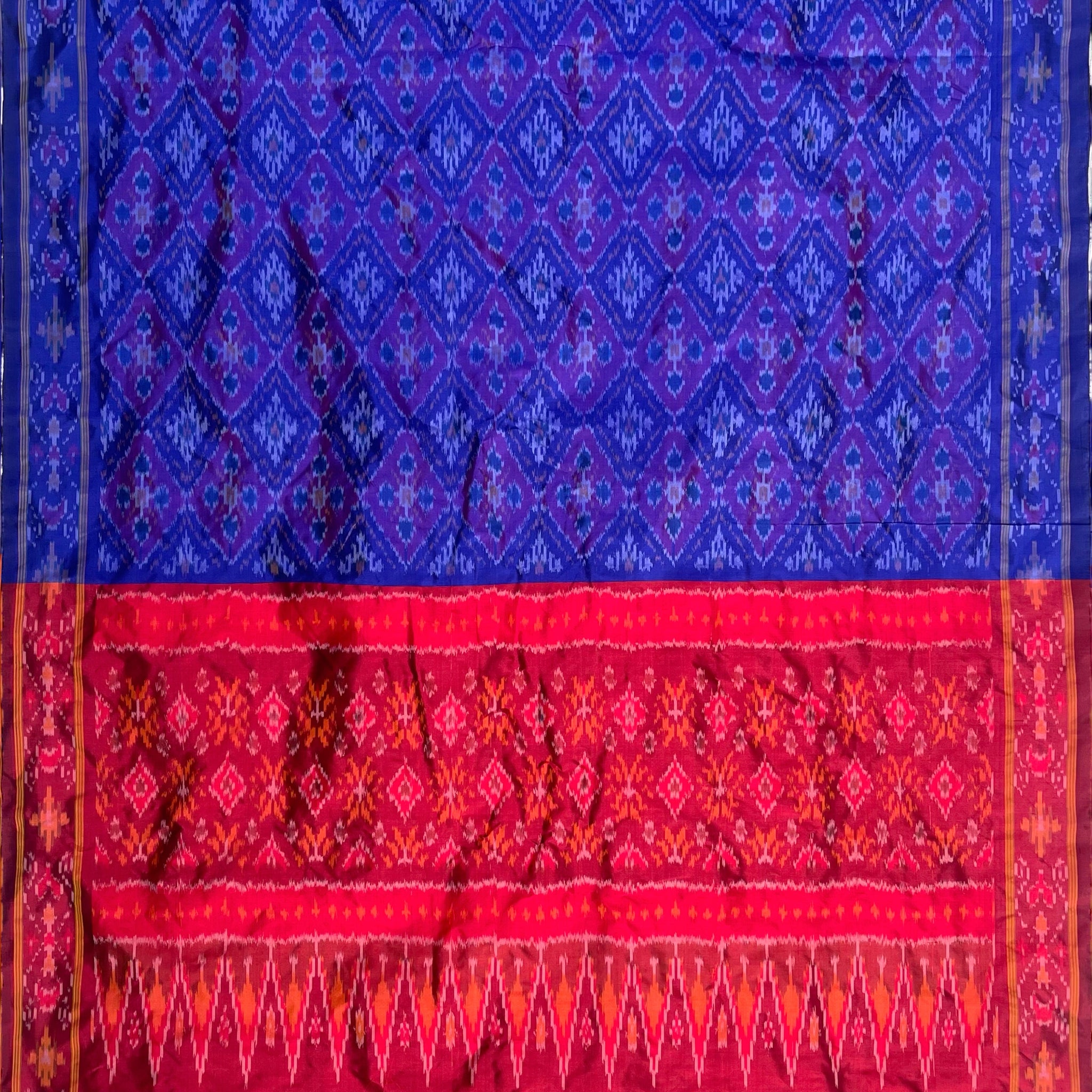 Blue  & Red Ikkat Silk Duppata