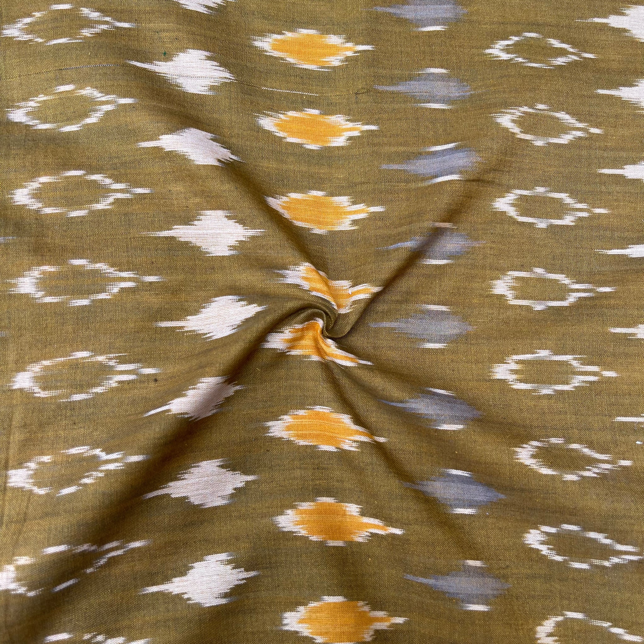 Mersiced Mahendi Green Colour Ikkat Cotton Fabric