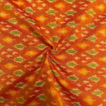 Yellow Color Raw Silk Ikkat cotton Fabric