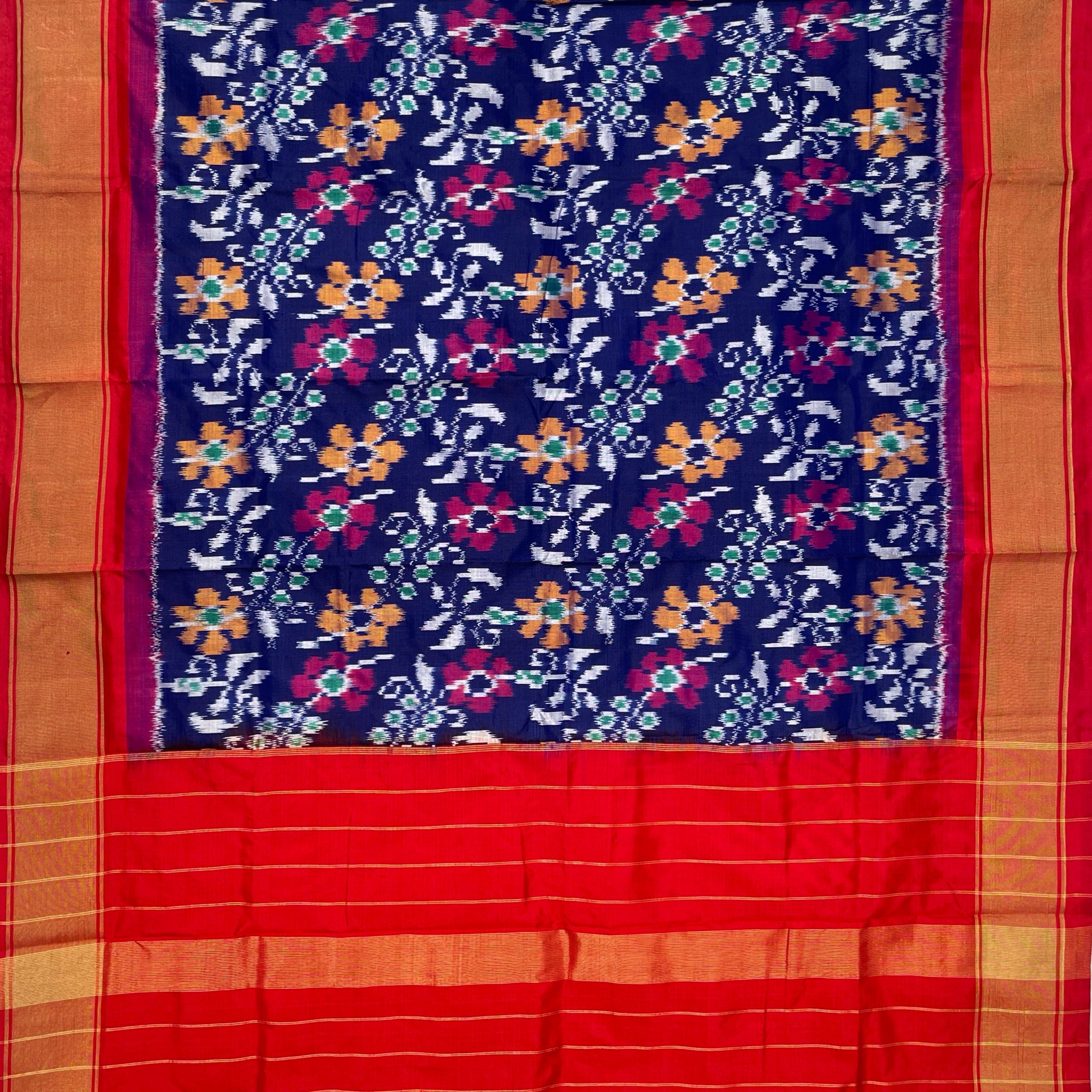 Navy Blue & Red colour Pochampalli Ikkat Handloom silk duppata