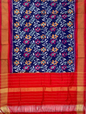 Navy Blue & Red colour Pochampalli Ikkat Handloom silk duppata