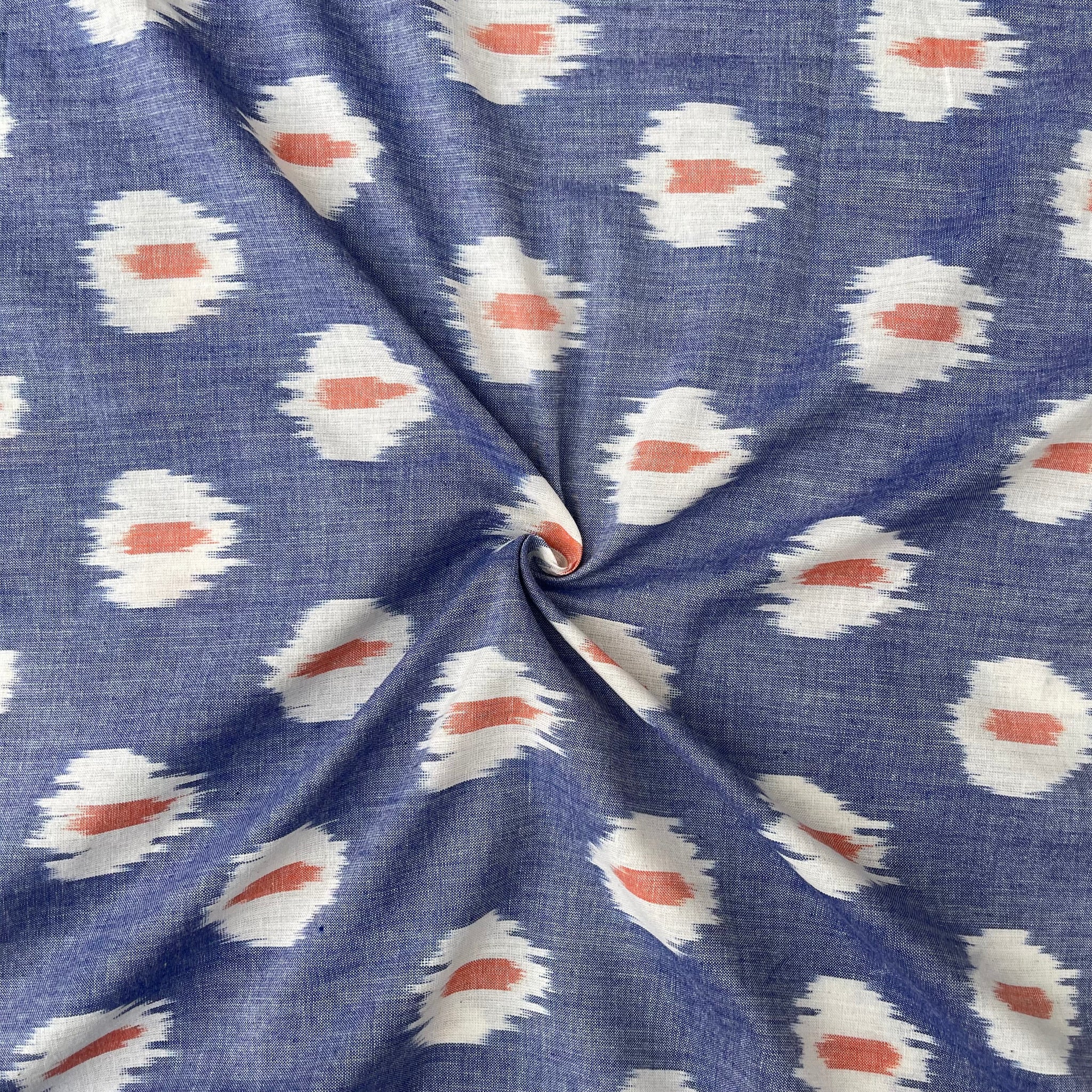 Pastal Blue Color Pochampally Ikkat Cotton Fabric