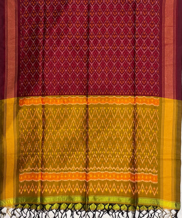 Maroon & Olive Green Colour Pochampally Ikkat Silk Cotton Duppata