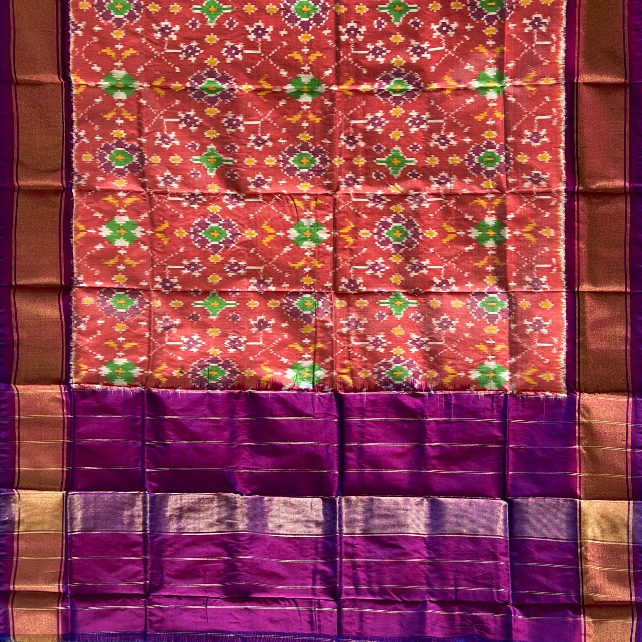 Pestal Pink & Purple colour Pochampalli Ikkat Handloom silk duppata