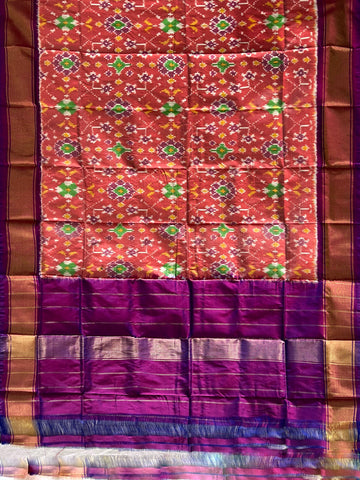 Pestal Pink & Purple colour Pochampalli Ikkat Handloom silk duppata