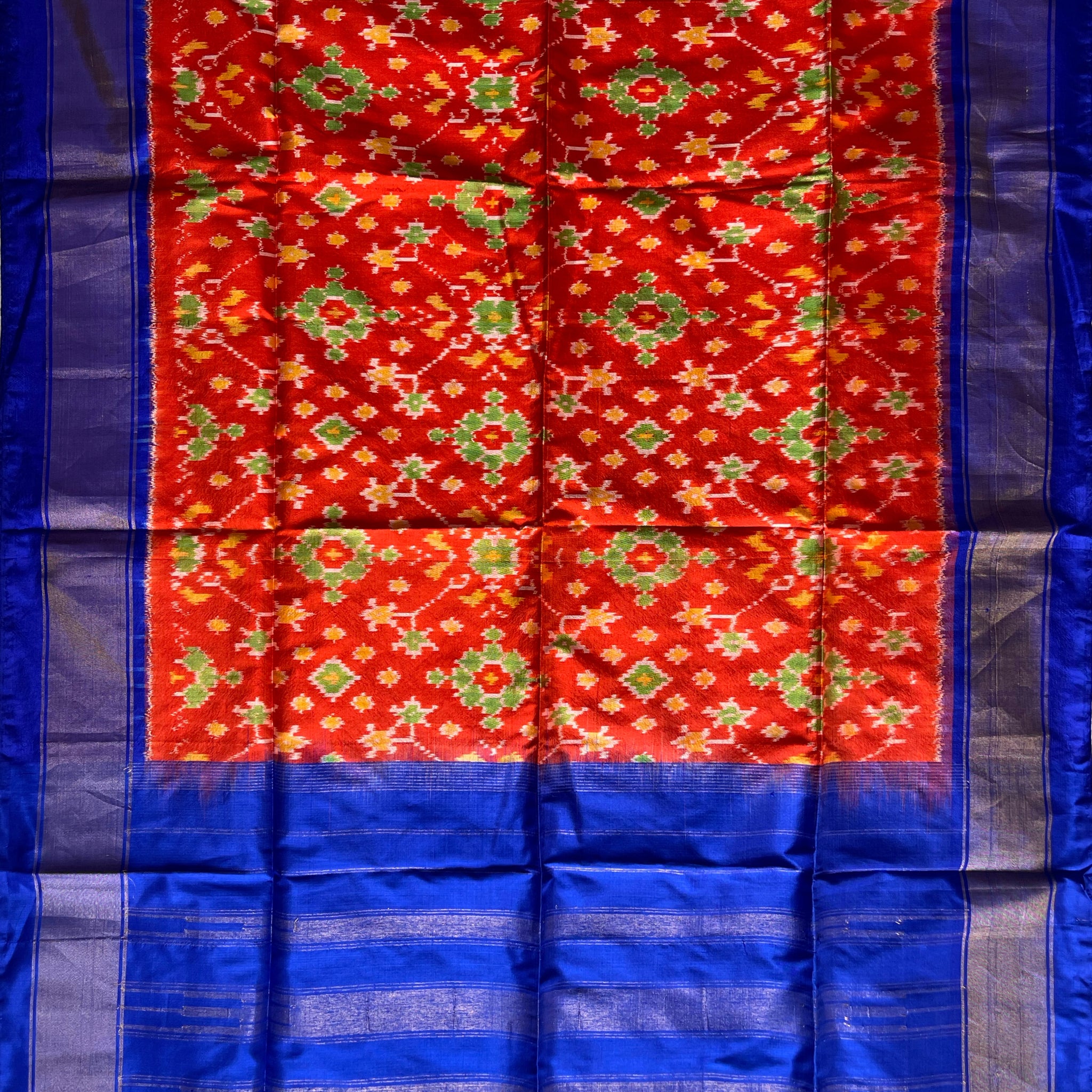 Ikkat Silk Duppata in Orange & Blue