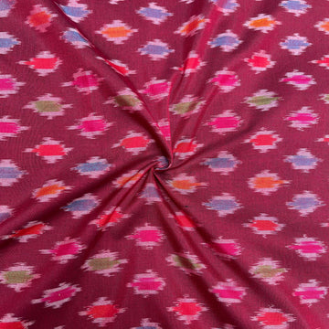 Maroon Color Raw Silk Ikkat cotton Fabric