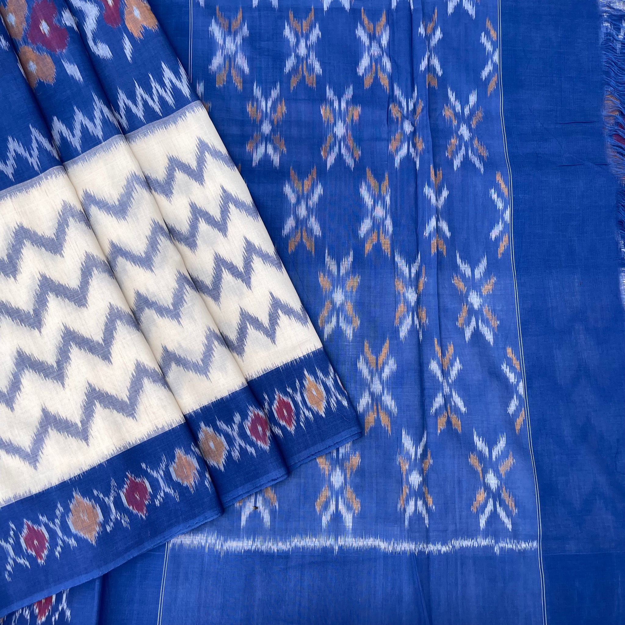 Patola & chevron Ikkat cotton Sari