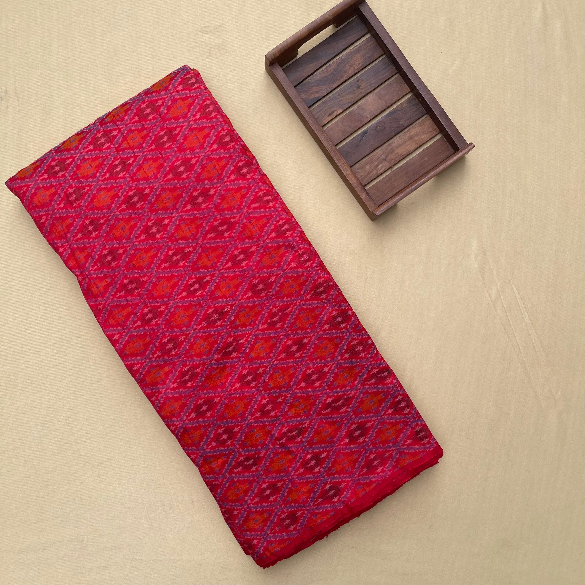 Red Color Ikkat silk Cotton Fabric