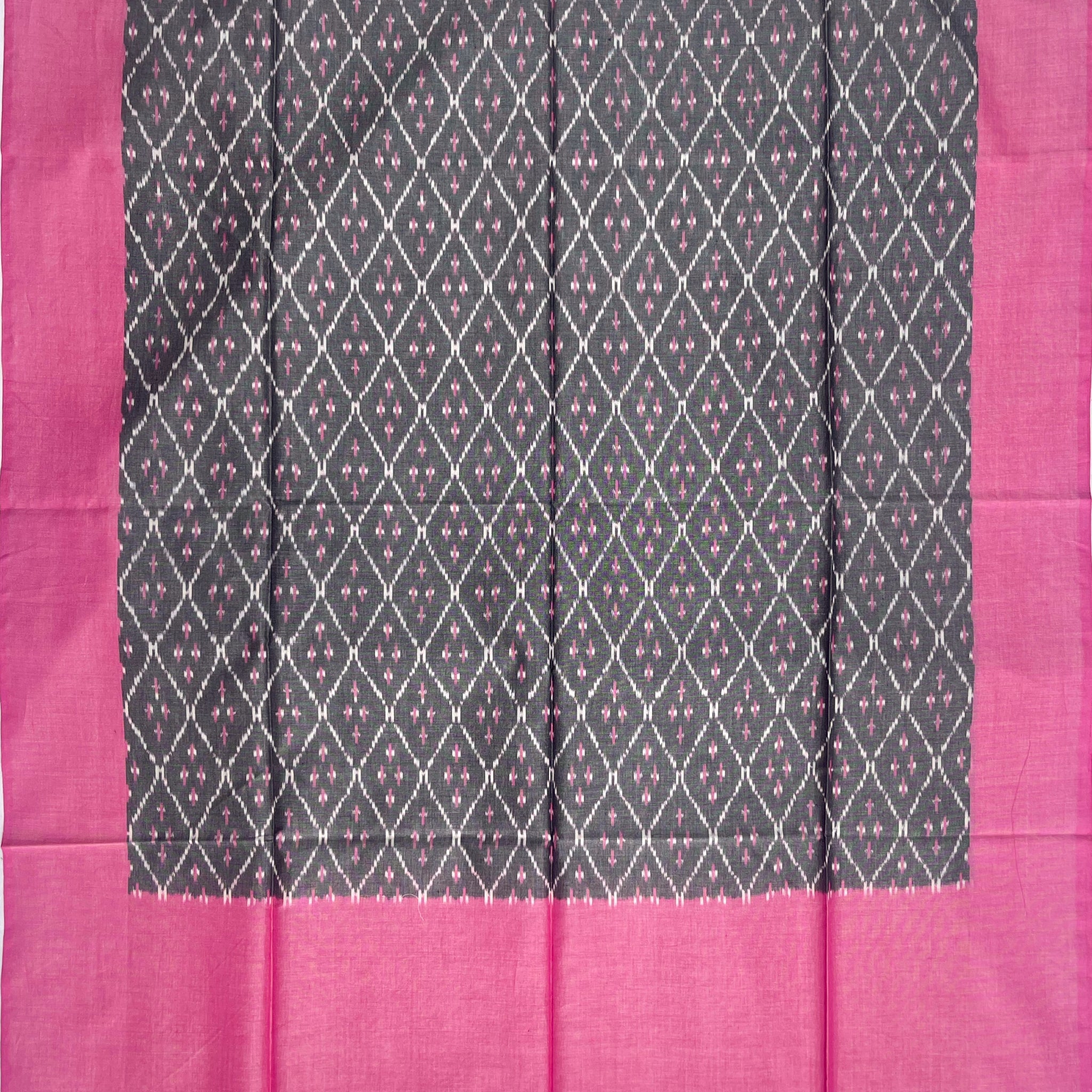 Pochampally Ikkat Cotton Duppata In  Gray & Pestal Pink Colour