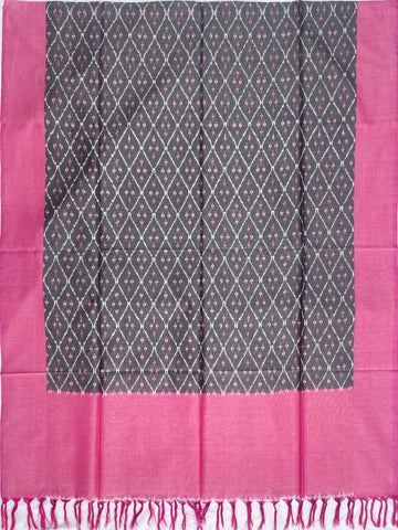 Pochampally Ikkat Cotton Duppata In  Gray & Pestal Pink Colour