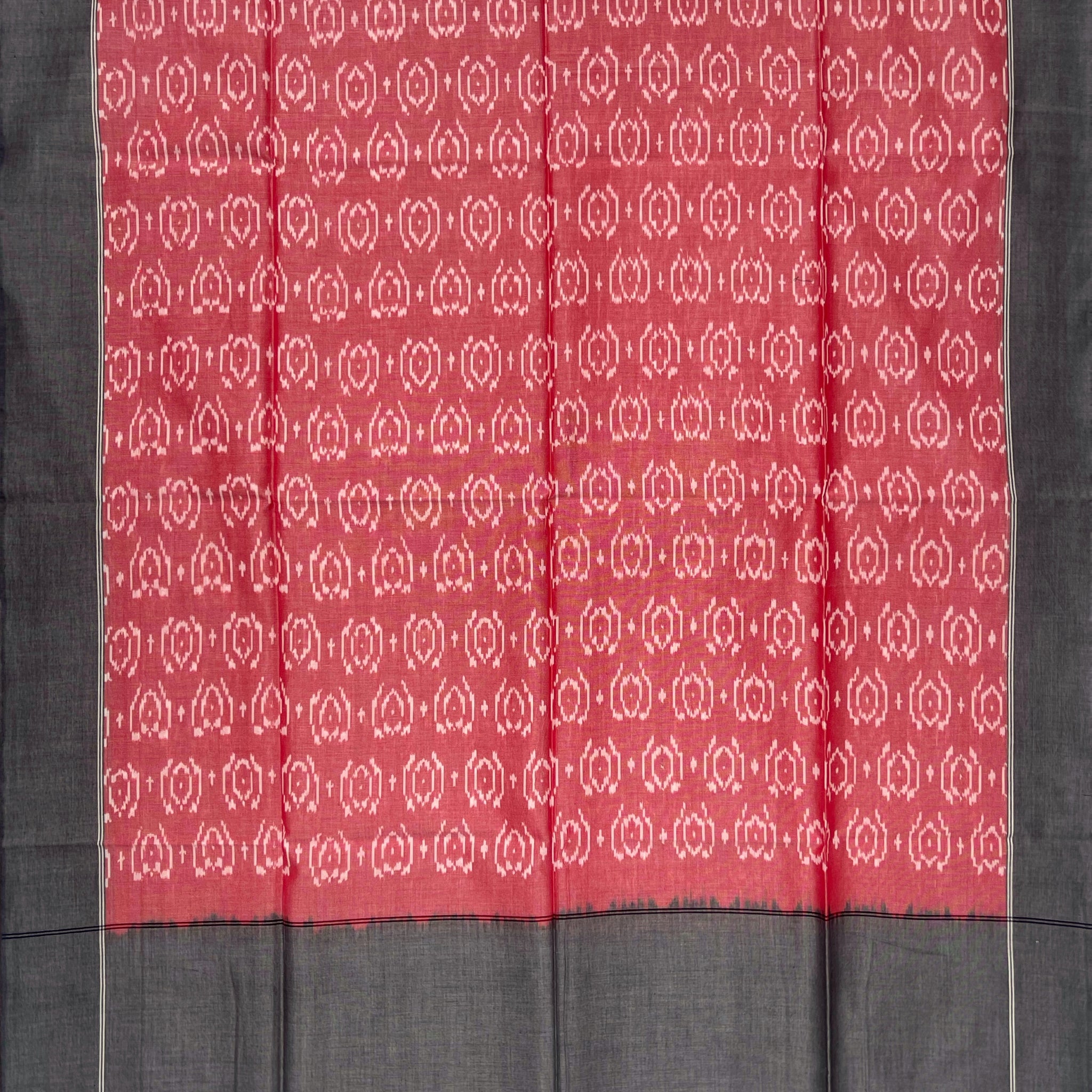 Pochampally Ikkat Cotton Duppata In Gray & Pestal Pink Colour