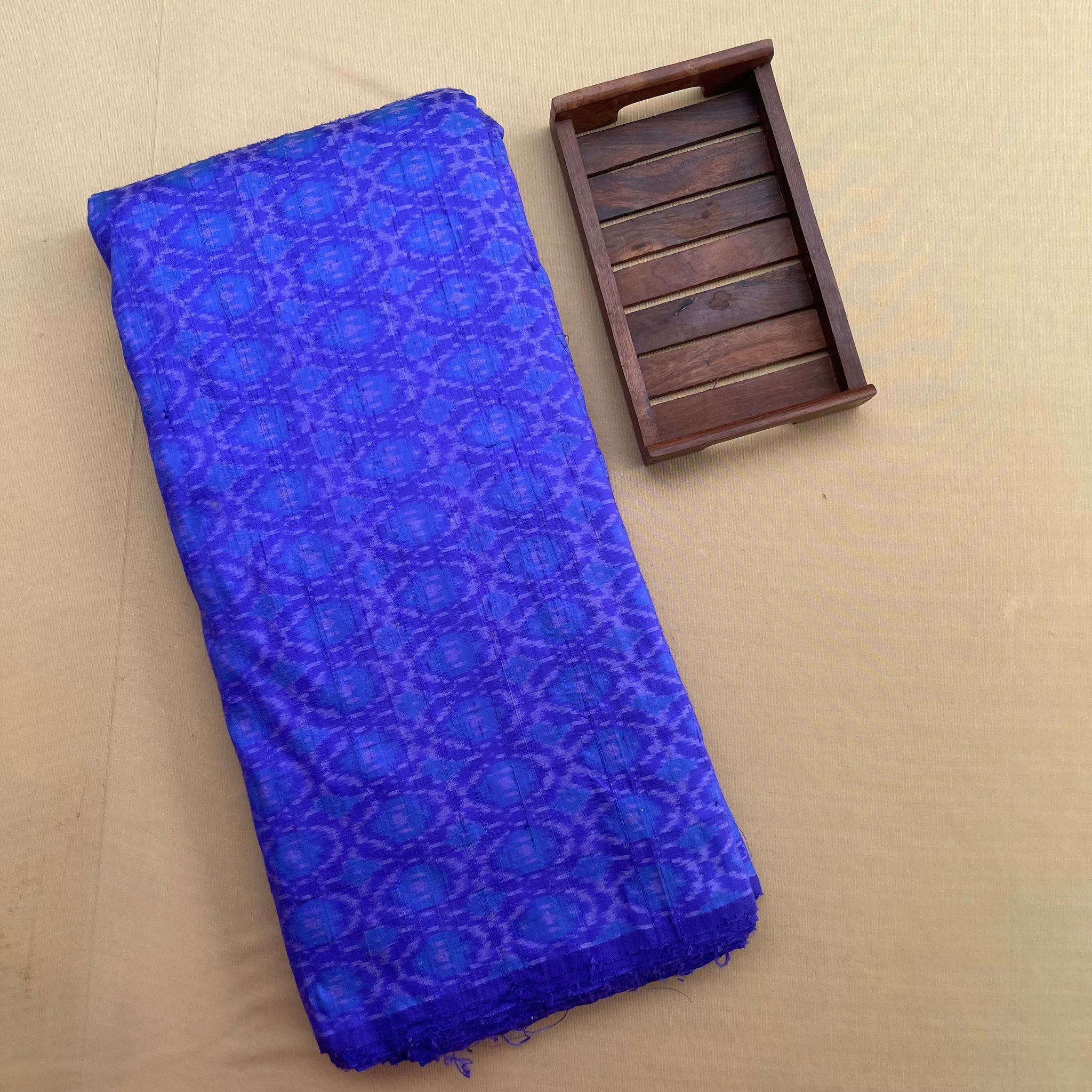 Blue Ikkat Raw silk Fabric