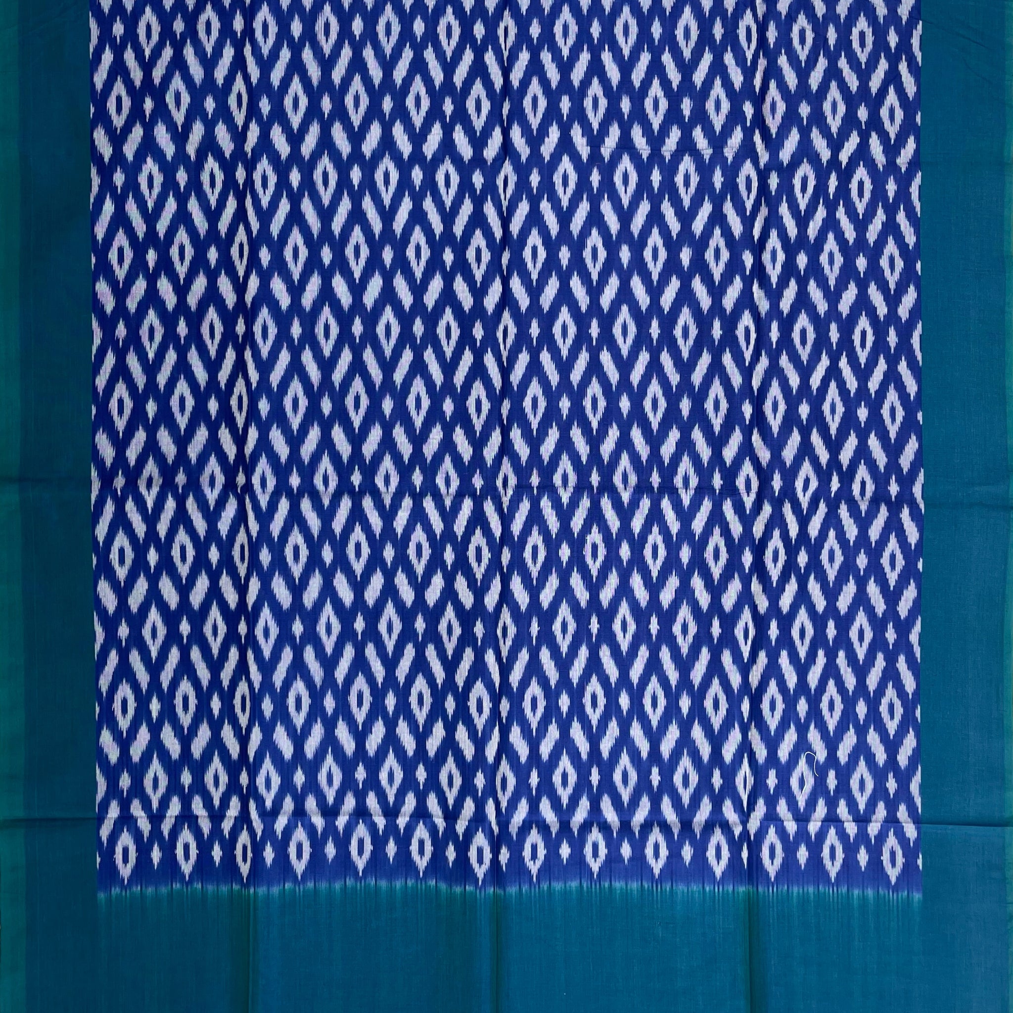 Pochampally Ikkat Cotton Duppata In Blue & Rama Green Colour