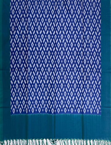 Pochampally Ikkat Cotton Duppata In Blue & Rama Green Colour