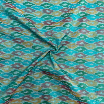 Multi Color Raw Silk Ikkat cotton Fabric