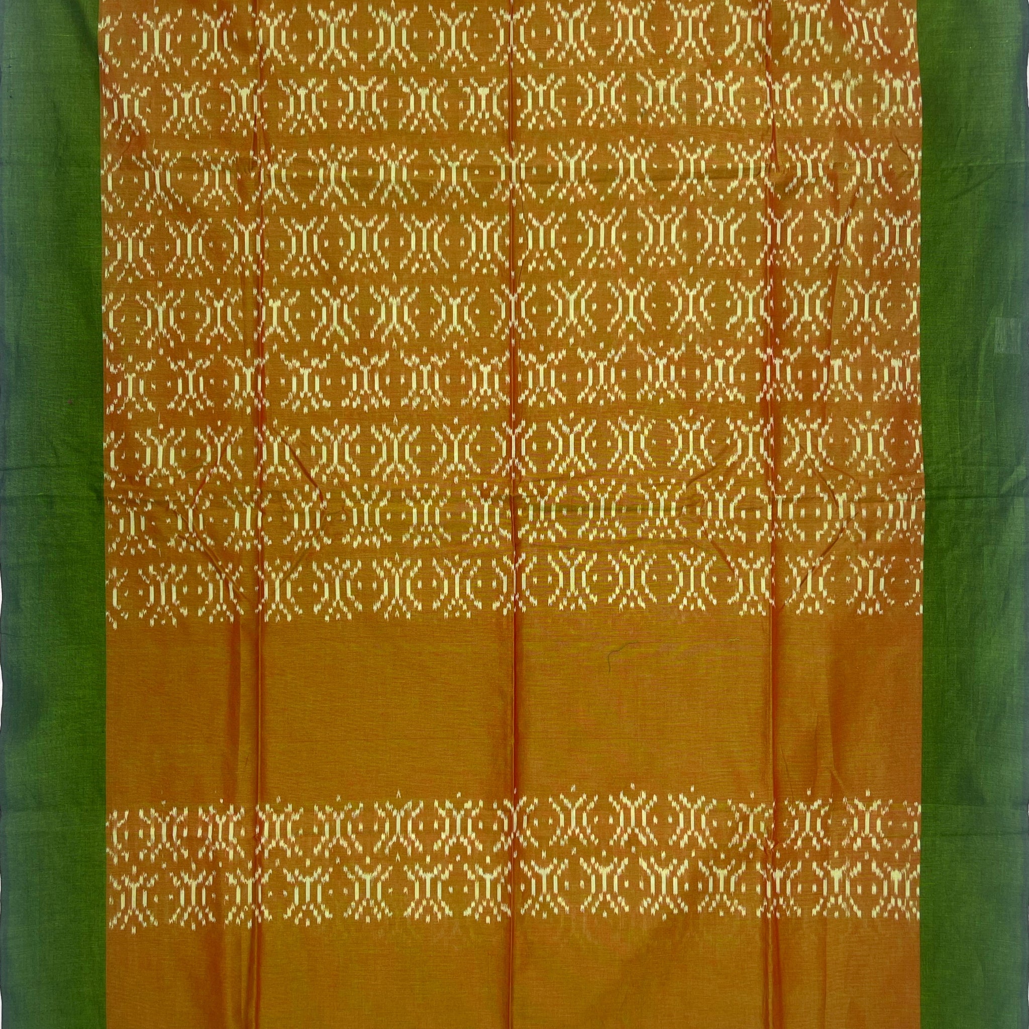 Pochampally Ikkat Cotton Duppata In Yellowish Brown & Green  Colour