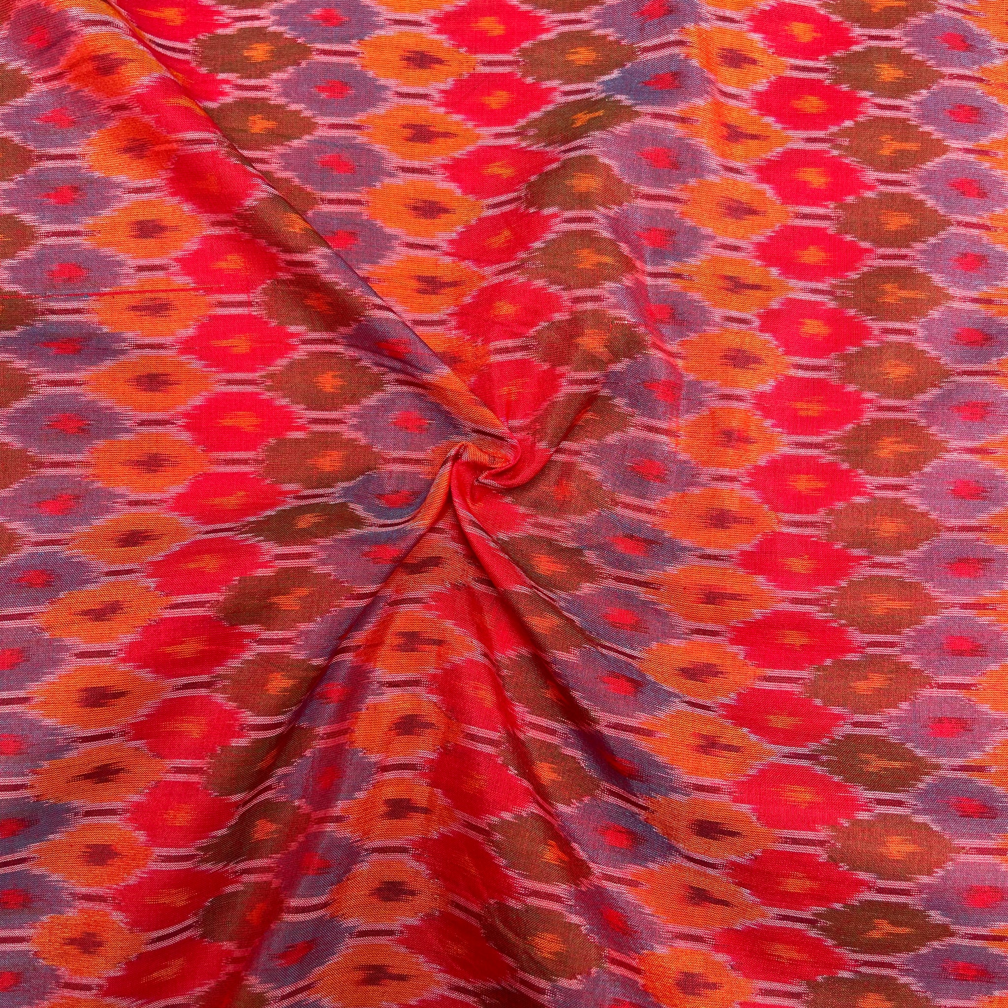 Multi Color Raw Silk Ikkat cotton Fabric