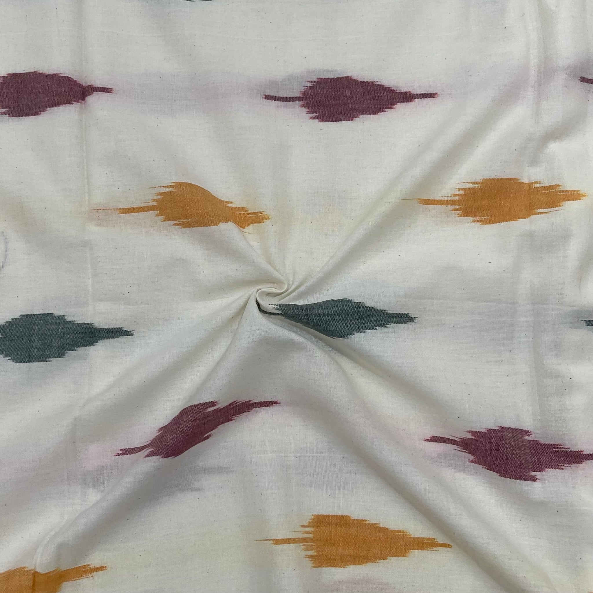 Off White Leaf Design Pochampally ikkat Cotton Fabric