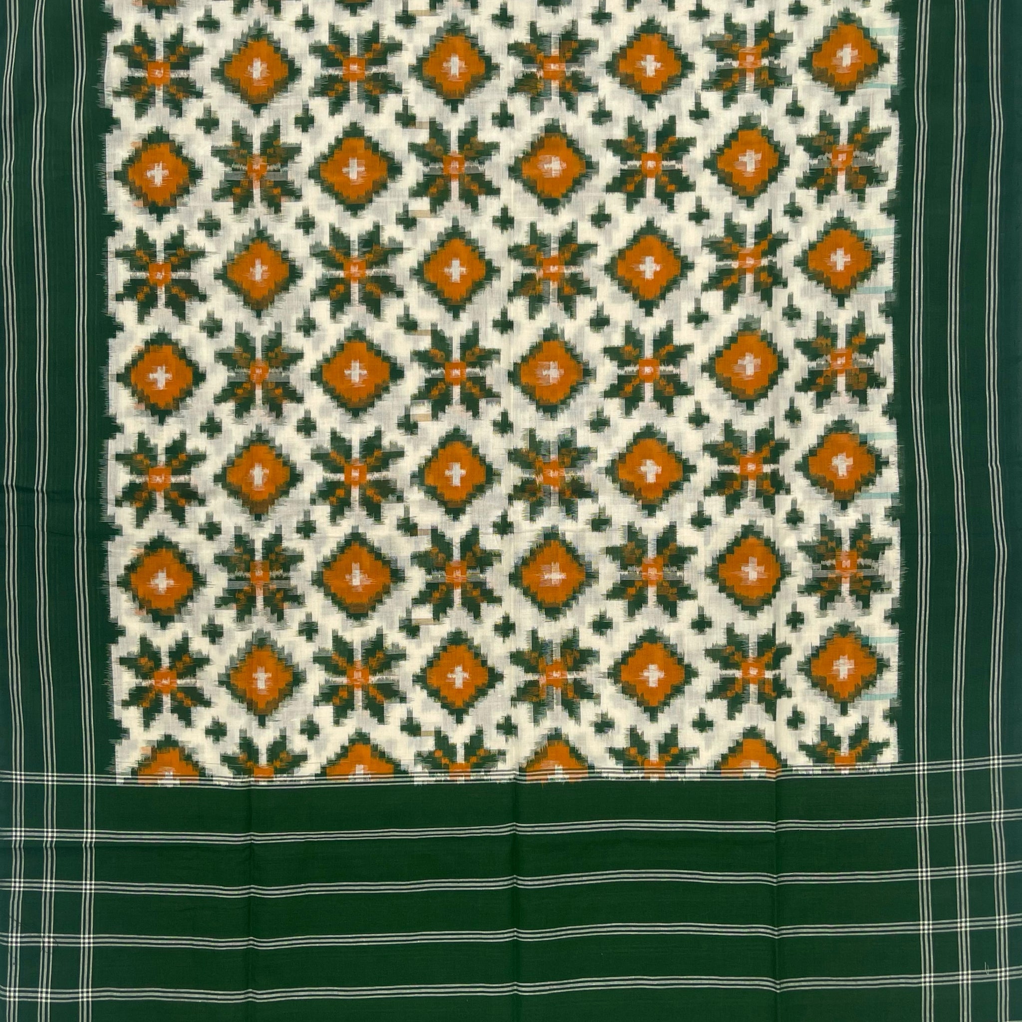 Telia Rumal Ikkat Cotton Duppata In Green & Off White