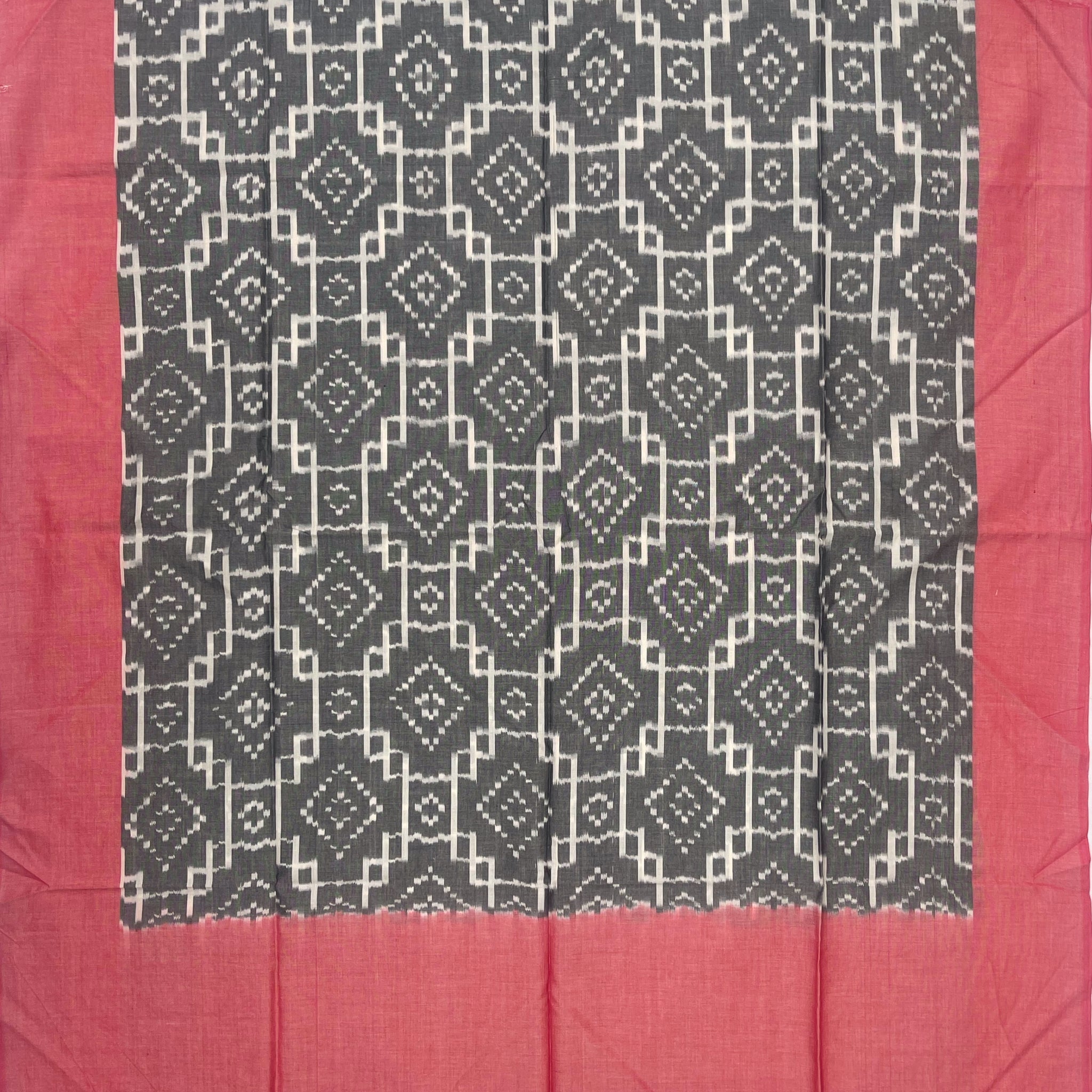 Pochampally Ikkat Cotton Duppata In Black & Maroon