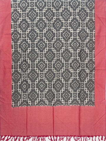 Pochampally Ikkat Cotton Duppata In Black & Maroon