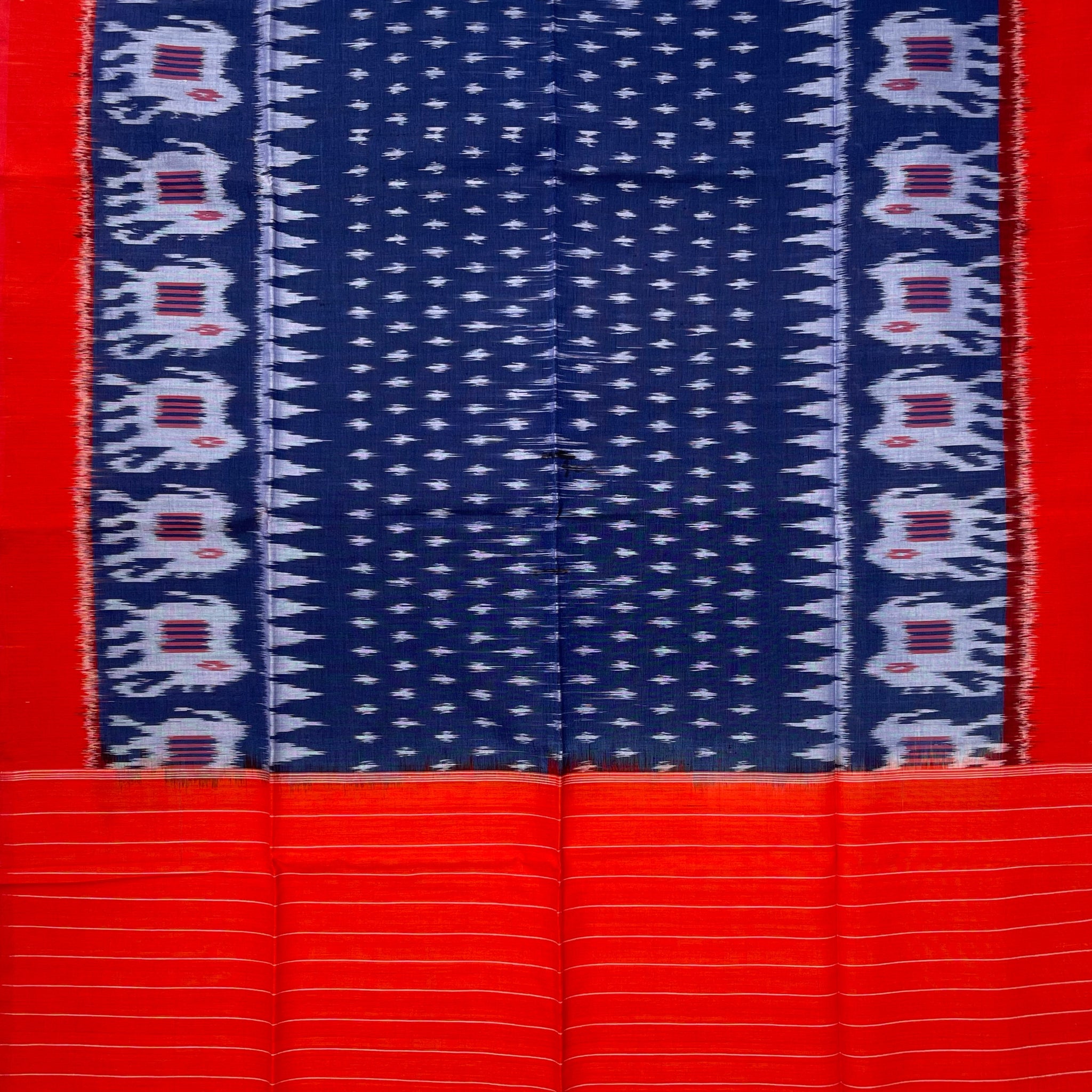 Pochampally Ikkat Cotton Duppata In Red & Blue Colour