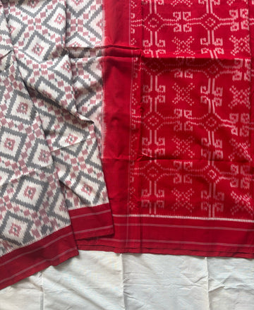 A single ikkat Telia Sari in Grey & white Cotton saree