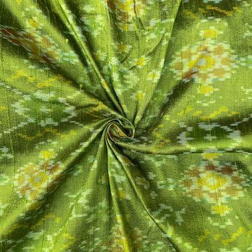 Mahendi Green Ikkat Raw silk Fabric