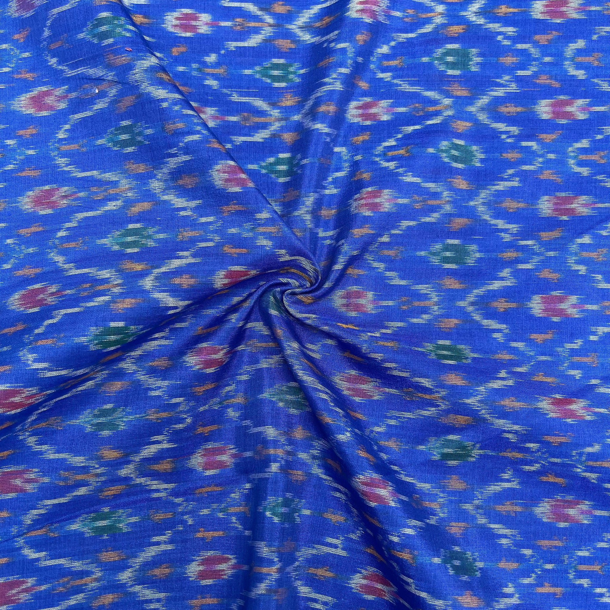 Blue Color Raw Silk Ikkat cotton Fabric