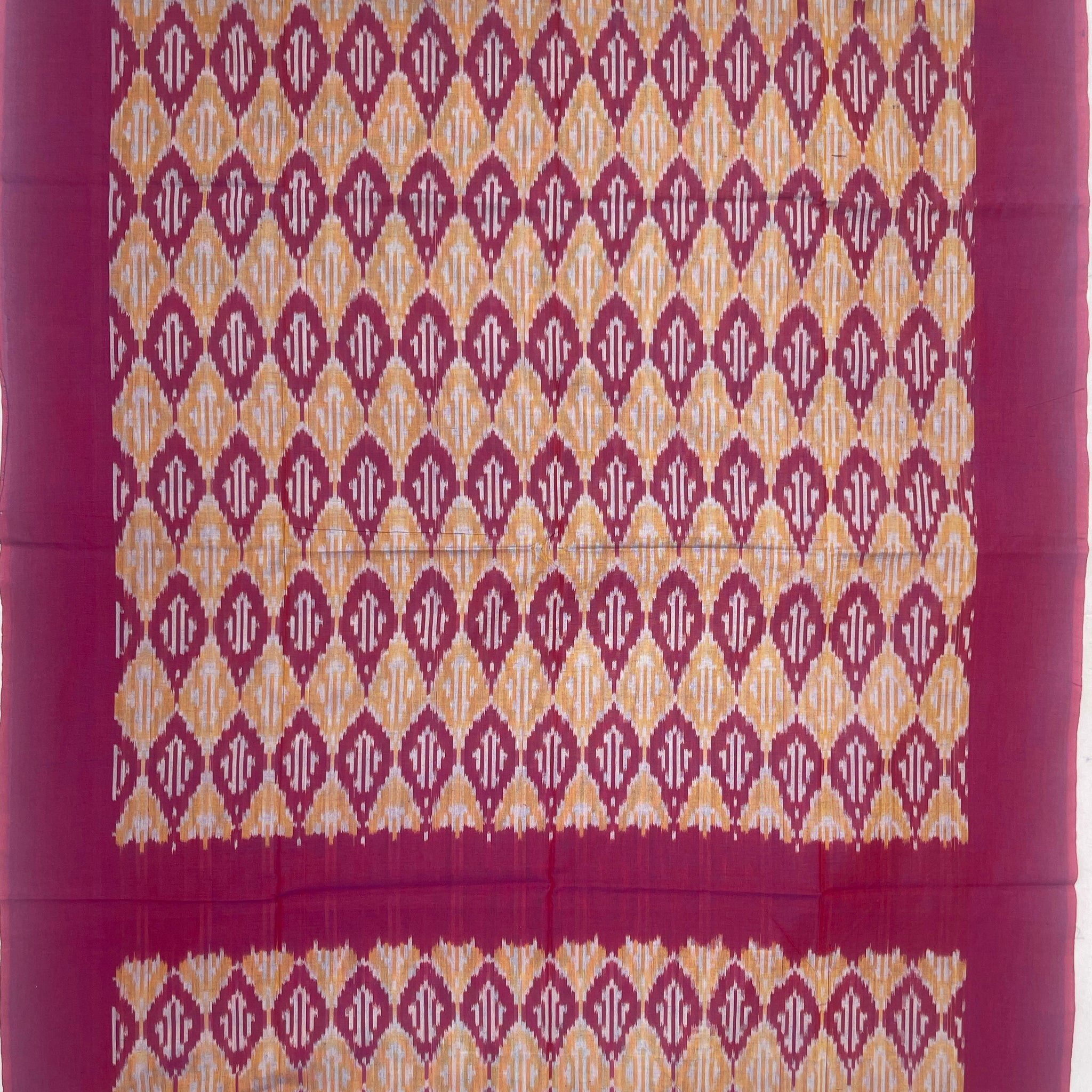 Pochampally Ikkat Cotton Duppata In Red & Yellow