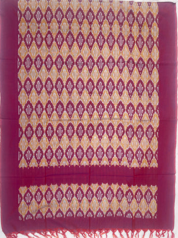 Pochampally Ikkat Cotton Duppata In Red & Yellow