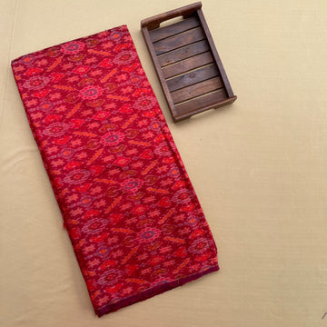 Red Ikkat Raw silk Fabric