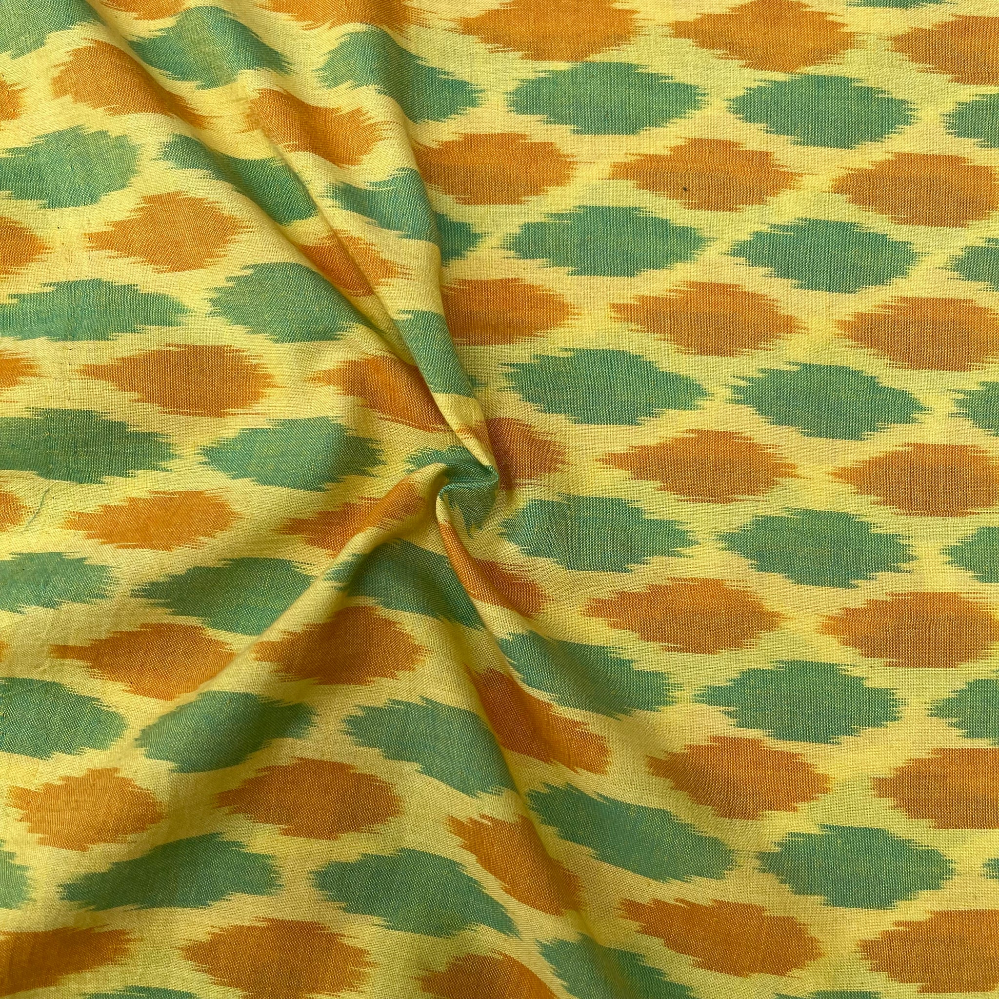 Mersiced Lemon Yellow Colour Ikkat Cotton Fabric