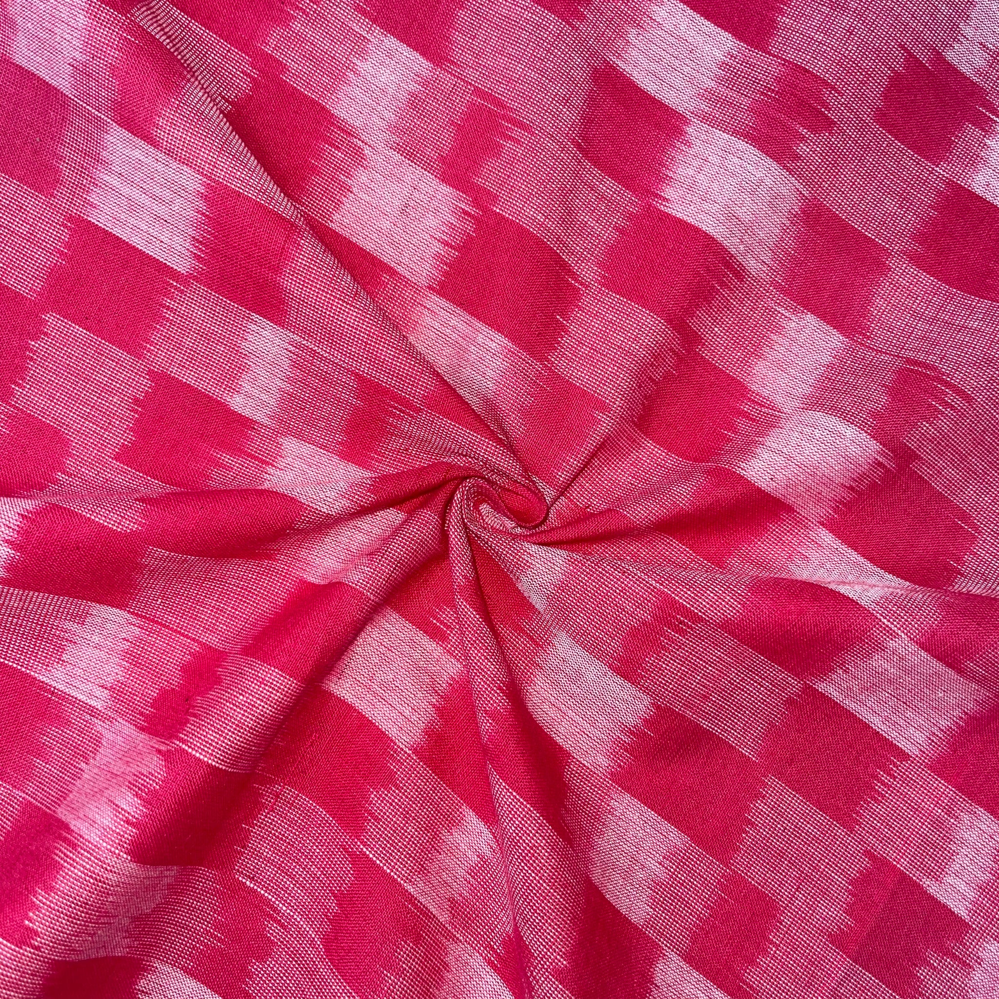 Red Color Checks Design Pochmapally Ikkat Cotton Fabric