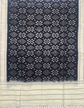 Pochampally Ikkat Cotton Duppata In Black & Off White Colour