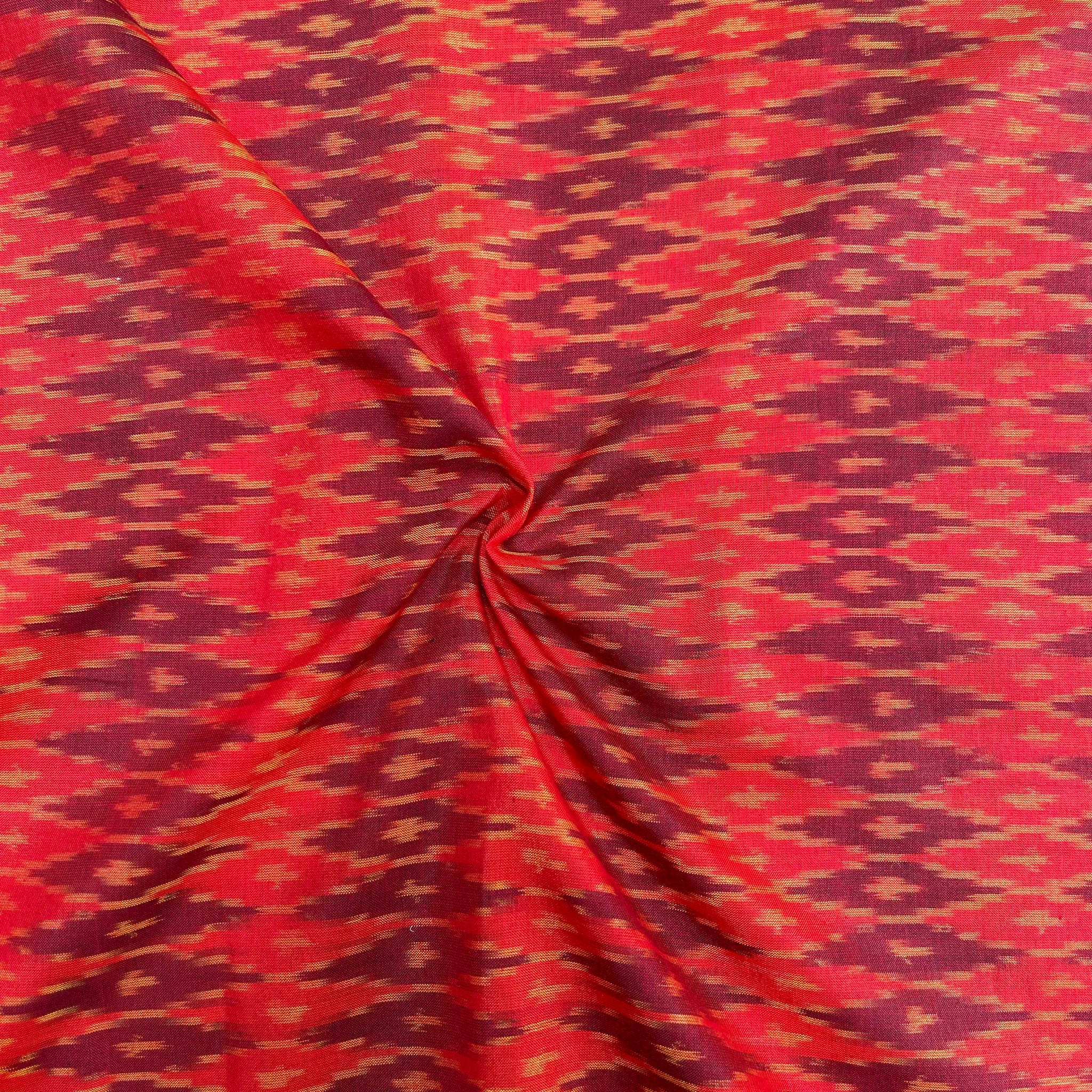 Orange Maroon Raw Silk Ikkat cotton Fabric