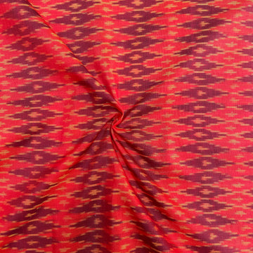 Orange Maroon Raw Silk Ikkat cotton Fabric
