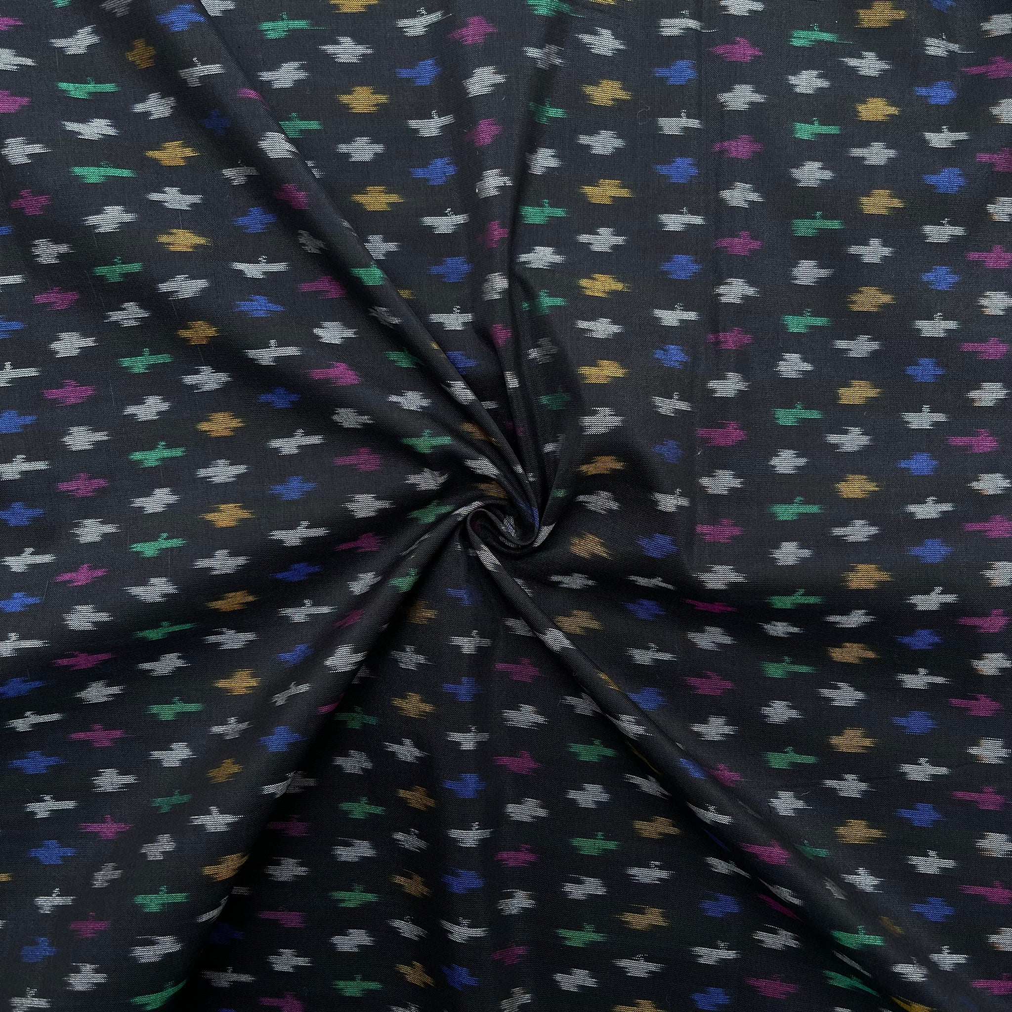 Black Color Raw Silk Ikkat cotton Fabric