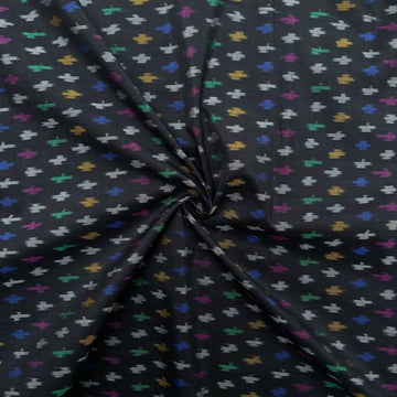 Black Color Raw Silk Ikkat cotton Fabric