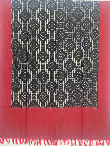 Pochampally Ikkat Cotton Duppata In Gray & Pestal Pink Colour