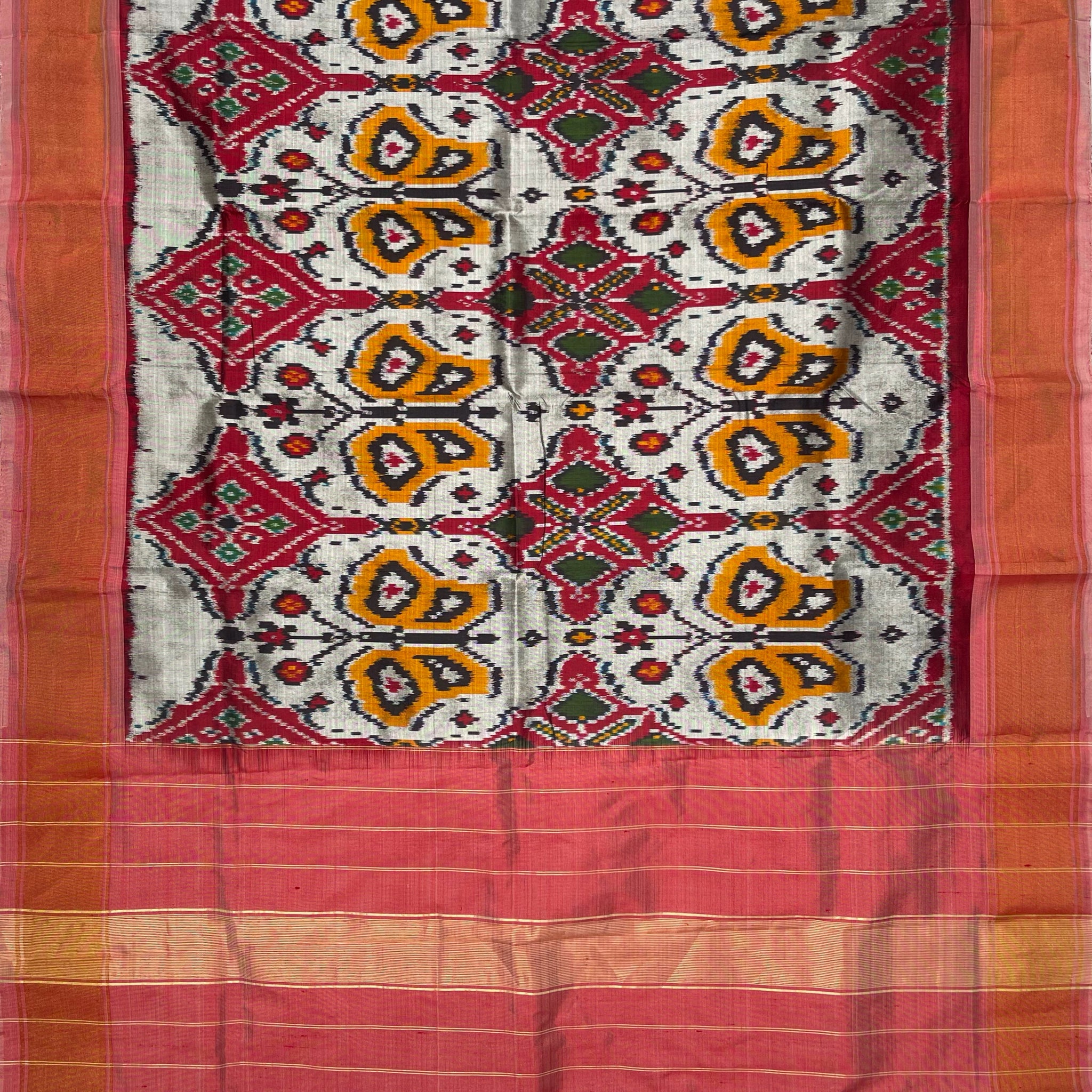 Gray  colour Butterfly Design Pochampalli Ikkat Handloom silk duppata