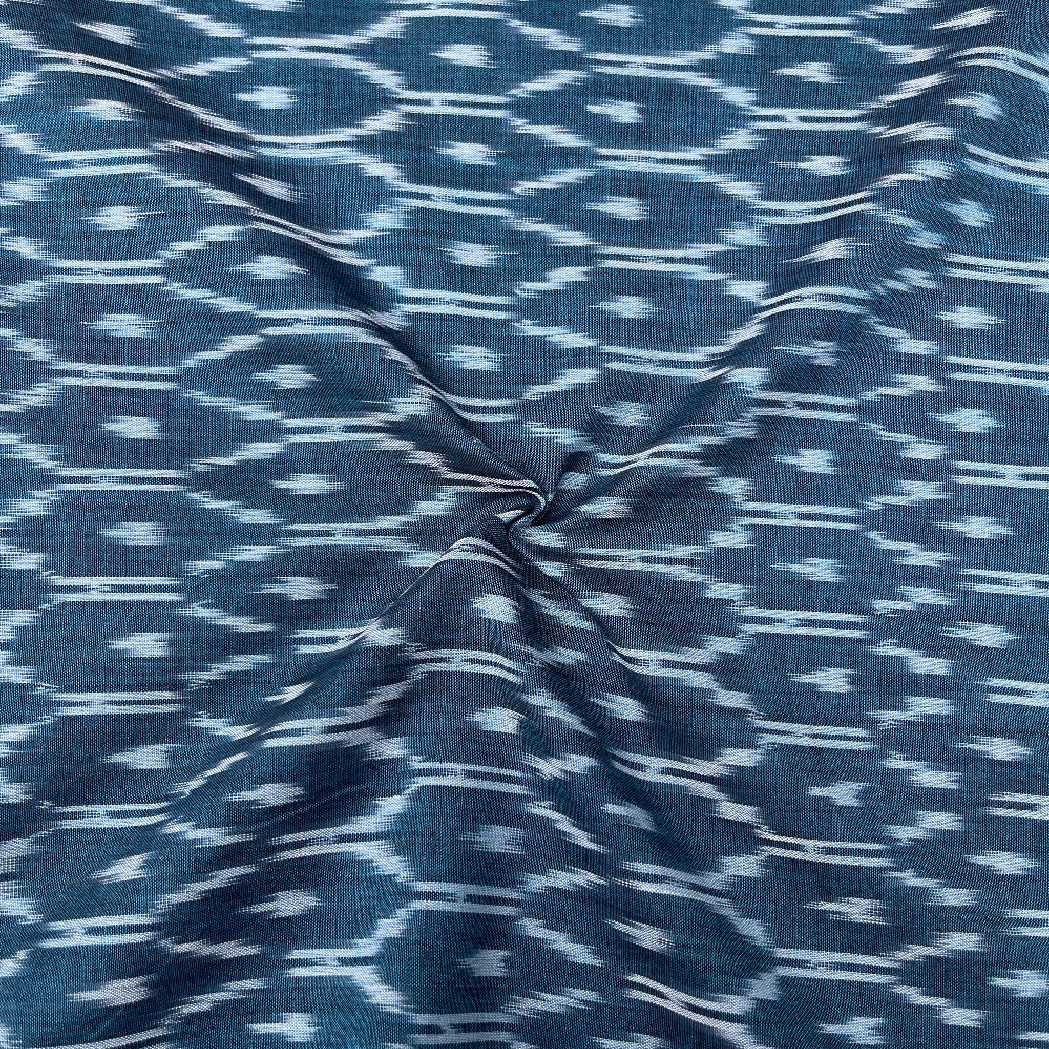 Mersiced Indigo Blue Colour Ikkat Cotton Fabric