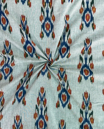Pure Cottons Blue Grey with Blue small mofits Ikkat Handloom Cotton Fabric